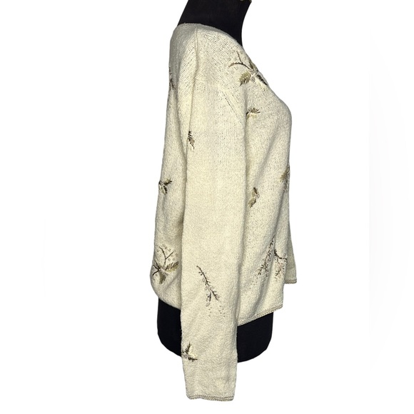 Vintage Talbots Womens Knit Jumper Cream Size XL (14/16/18) Pearls Embroidered - Picture 6 of 12